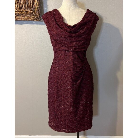 Connected Dress 14 Maroon Shimmer Sheath Wedding Party Cruise Event New - Picture 5 of 12